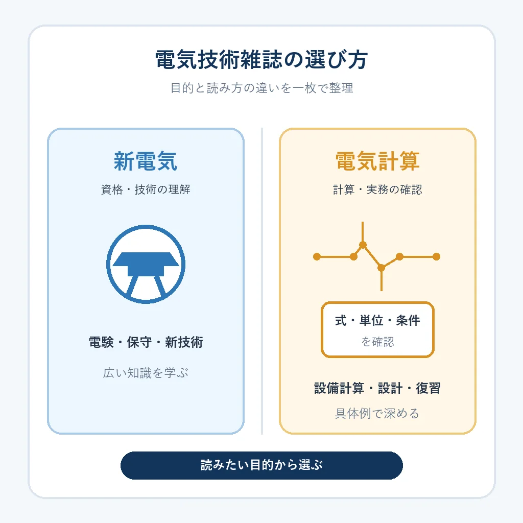 新電気と電気計算の違いを比較する電気技術雑誌の選び方図